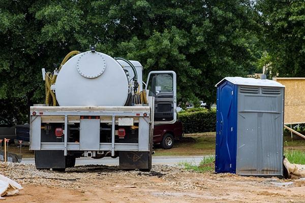 Portable restroom service team at work